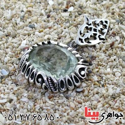 گردنبند آکوآمارین زنانه درشت و خوشرنگ طرح صفوی _کد:12234