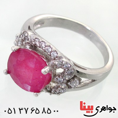 انگشتر یاقوت سرخ خون کبوتری زنانه رودیوم لوکس _کد:12257