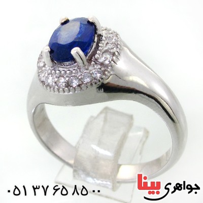 انگشتر یاقوت کبود زنانه رودیوم لوکس مدل رسا _کد:12265