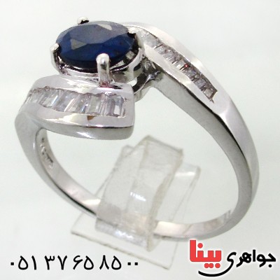 انگشتر یاقوت کبود زنانه رودیوم لوکس مدل پیچک _کد:12282