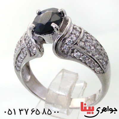 انگشتر یاقوت کبود زنانه رودیوم لوکس مدل تاج محل _کد:12298