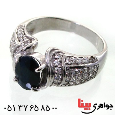 انگشتر یاقوت کبود زنانه رودیوم لوکس مدل تاج محل _کد:12298