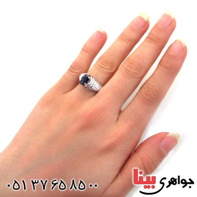 انگشتر یاقوت کبود زنانه رودیوم لوکس مدل تاج محل _کد:12298