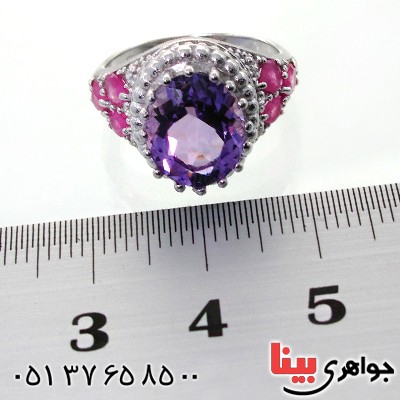انگشتر آمتیست دور یاقوت سرخ زنانه رادیوم لوکس مدل عثمانی _کد:12300