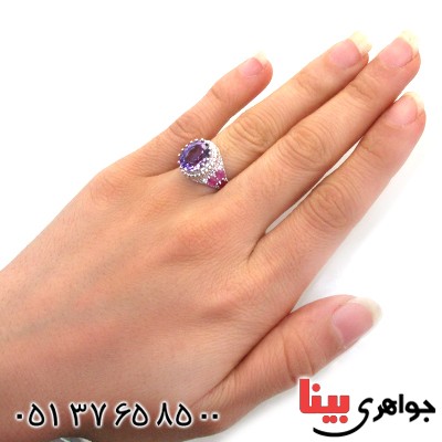 انگشتر آمتیست دور یاقوت سرخ زنانه رادیوم لوکس مدل عثمانی _کد:12300