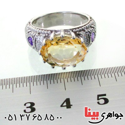 انگشتر سیترین دور آمتیست زنانه بسیار عالی درشت رادیوم لوکس مدل ملکه _کد:12302