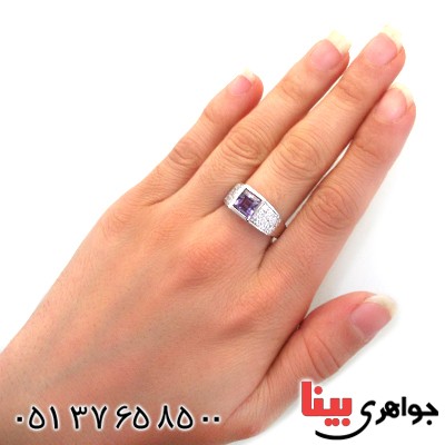 انگشتر آمتیست رودیوم لوکس مدل ایتالیا _کد:12305
