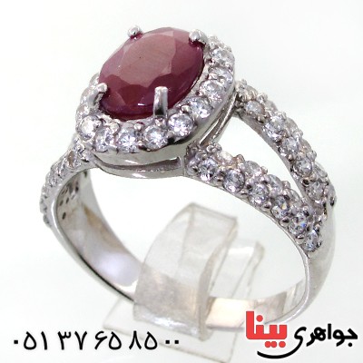 انگشتر یاقوت سرخ زنانه درشت رودیوم لوکس مدل دور نگین _کد:12307