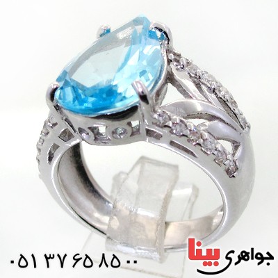 انگشتر توپاز زنانه درشت رودیوم لوکس مدل سارا _کد:12309