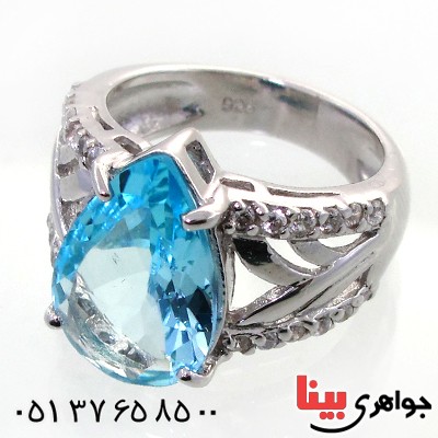 انگشتر توپاز زنانه درشت رودیوم لوکس مدل سارا _کد:12309