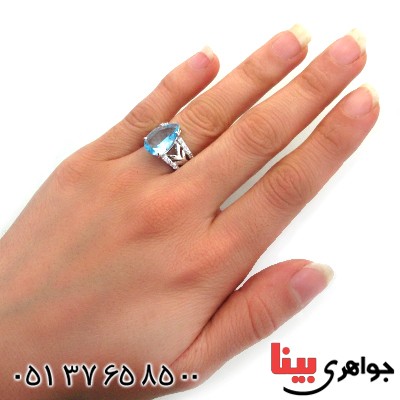 انگشتر توپاز زنانه درشت رودیوم لوکس مدل سارا _کد:12309