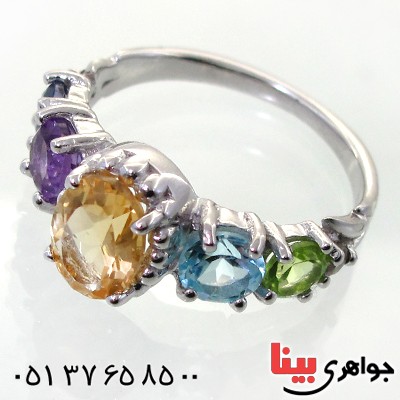 انگشتر چند جواهر سیترین و توپاز زنانه رودیوم لوکس مدل پرنسس _کد:12313
