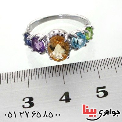 انگشتر چند جواهر سیترین و توپاز زنانه رودیوم لوکس مدل پرنسس _کد:12313