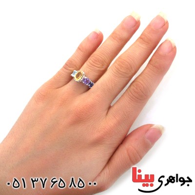 انگشتر چند جواهر سیترین و توپاز زنانه رودیوم لوکس مدل پرنسس _کد:12313
