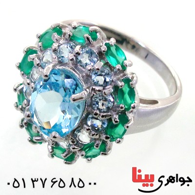 انگشتر توپاز دور زمرد زنانه درشت رودیوم لوکس فاخر _کد:12321