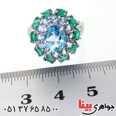 انگشتر توپاز دور زمرد زنانه درشت رودیوم لوکس فاخر _کد:12321