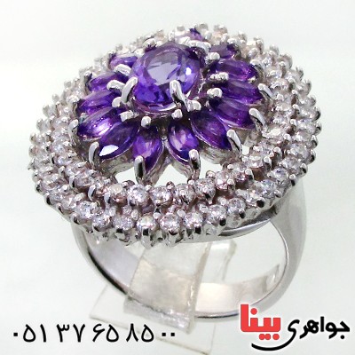 انگشتر آمتیست زنانه درشت رودیوم لوکس فاخر _کد:12323