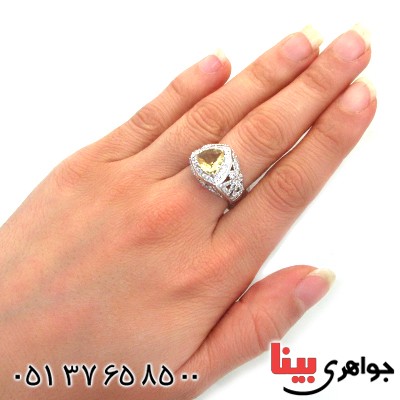 انگشتر سیترین زنانه درشت رودیوم لوکس مدل الیزابت _کد:12327