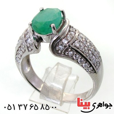 انگشتر زمرد زامبیا زنانه رودیوم لوکس مدل تاج محل _کد:12329