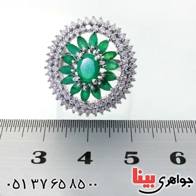 انگشتر زمرد زنانه درشت رودیوم لوکس فاخر و سلطنتی _کد:12339
