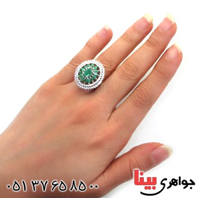 انگشتر زمرد زنانه درشت رودیوم لوکس فاخر و سلطنتی _کد:12339