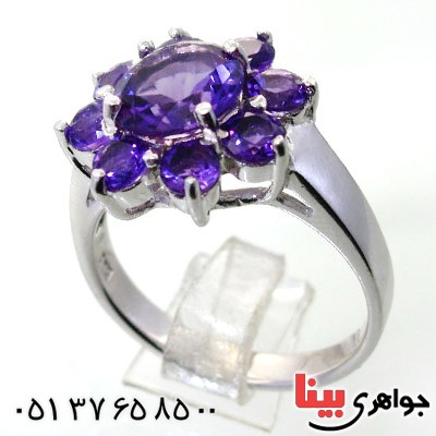 انگشتر آمتیست زنانه رودیوم لوکس مدل فلاور _کد:12359