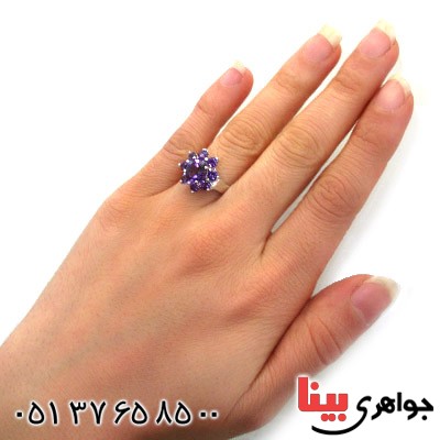 انگشتر آمتیست زنانه رودیوم لوکس مدل فلاور _کد:12359