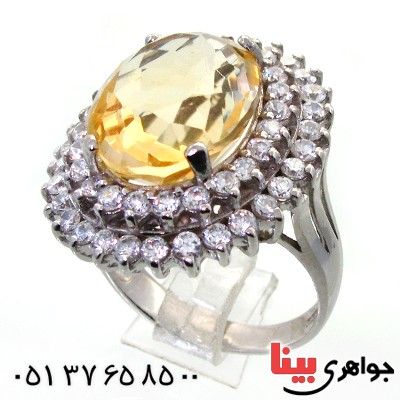 انگشتر سیترین زنانه رودیوم لوکس درشت و فاخر مدل ملکه _کد:12364
