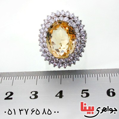 انگشتر سیترین زنانه رودیوم لوکس درشت و فاخر مدل ملکه _کد:12364