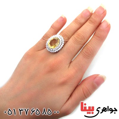 انگشتر سیترین زنانه رودیوم لوکس درشت و فاخر مدل ملکه _کد:12364