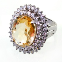 انگشتر سیترین زنانه رودیوم لوکس درشت و فاخر مدل ملکه 