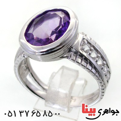 انگشتر آمتیست زنانه رودیوم لوکس درشت مدل ویکتوریا _کد:12366