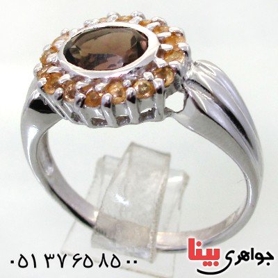 انگشتر کوارتز دودی زنانه رودیوم لوکس مدل دور سیترین _کد:12376