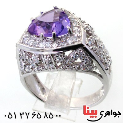 انگشتر آمتیست زنانه درشت رودیوم لوکس مدل الیزابت _کد:12380