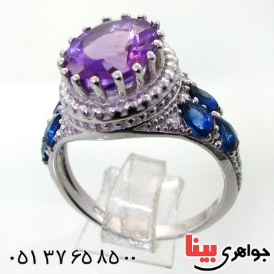 انگشتر آمتیست و یاقوت کبود زنانه رودیوم لوکس مدل عثمانی _کد:12384