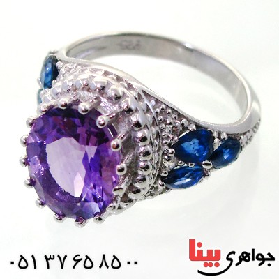 انگشتر آمتیست و یاقوت کبود زنانه رودیوم لوکس مدل عثمانی _کد:12384