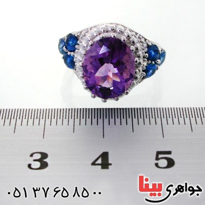 انگشتر آمتیست و یاقوت کبود زنانه رودیوم لوکس مدل عثمانی _کد:12384