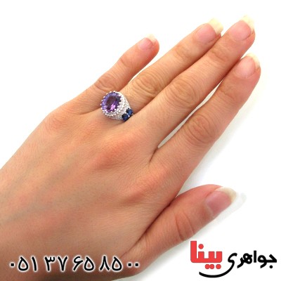 انگشتر آمتیست و یاقوت کبود زنانه رودیوم لوکس مدل عثمانی _کد:12384