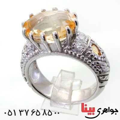 انگشتر سیترین دور سیترین زنانه بسیار عالی درشت رودیوم لوکس مدل ملکه _کد:12394