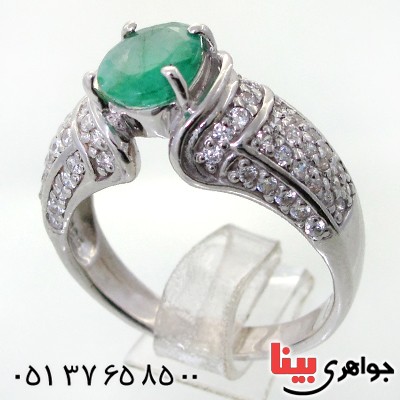 انگشتر زمرد زامبیا زنانه رودیوم لوکس مدل تاج محل _کد:12396