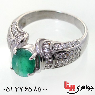 انگشتر زمرد زامبیا زنانه رودیوم لوکس مدل تاج محل _کد:12396