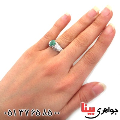انگشتر زمرد زامبیا زنانه رودیوم لوکس مدل تاج محل _کد:12396
