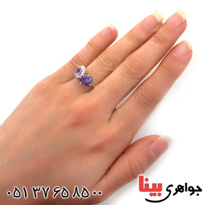 انگشتر آمتیست زنانه رودیوم لوکس مدل زیبا _کد:12398