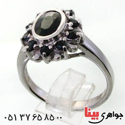 انگشتر یاقوت کبود زنانه رودیوم لوکس مدل خورشید _کد:12400