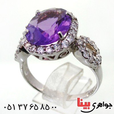 انگشتر آمتیست زنانه رودیوم لوکس مدل رز _کد:12404
