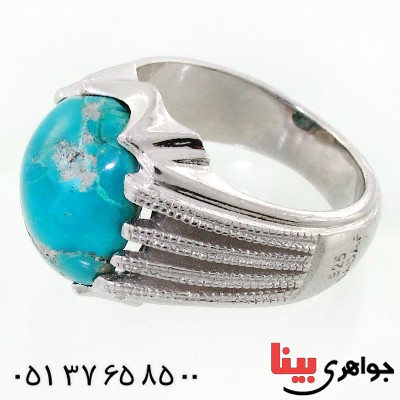 انگشتر فیروزه نیشابوری شجری مردانه درشت خاص خوش رنگ و اعلا _کد:12413