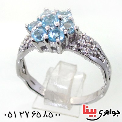 انگشتر توپاز زنانه رودیوم لوکس مدل هفت نگین _کد:12424