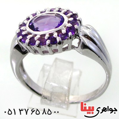 انگشتر آمتیست زنانه رودیوم لوکس مدل دور آمتیست _کد:12432