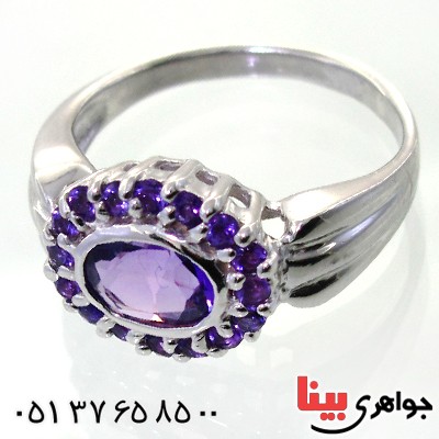 انگشتر آمتیست زنانه رودیوم لوکس مدل دور آمتیست _کد:12432