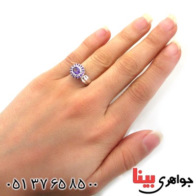 انگشتر آمتیست زنانه رودیوم لوکس مدل دور آمتیست _کد:12432